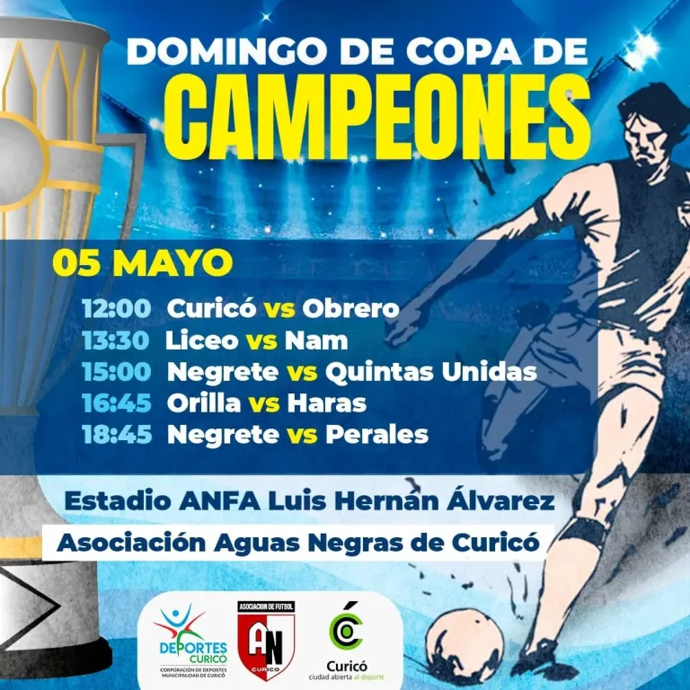 La Copa Campeones de Curicó 2024 promete grandes emociones para este domingo en el Estadio ANFA “Luis Hernán Álvarez” La Copa Campeones de Curicó 2024 promete grandes emociones para este domingo en el Estadio ANFA “Luis Hernán Álvarez”