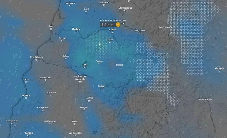 Sistema frontal llegaría esta tarde a la región del Maule con posibles tormentas eléctricas en la madrugada
