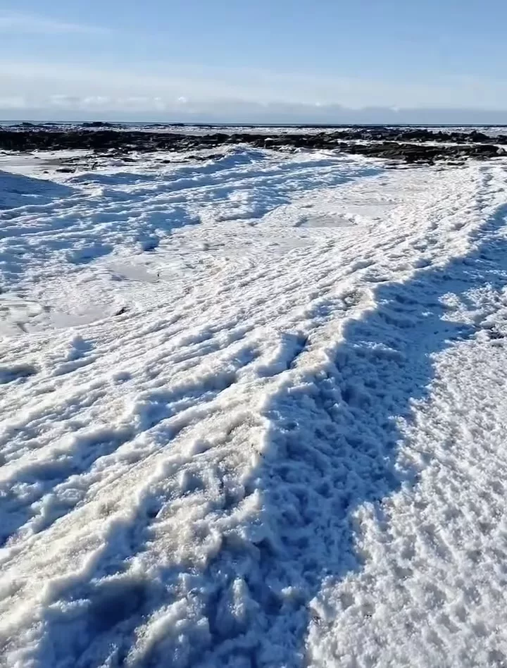 Frío extremo en Tierra del Fuego: las olas del mar se congelaron