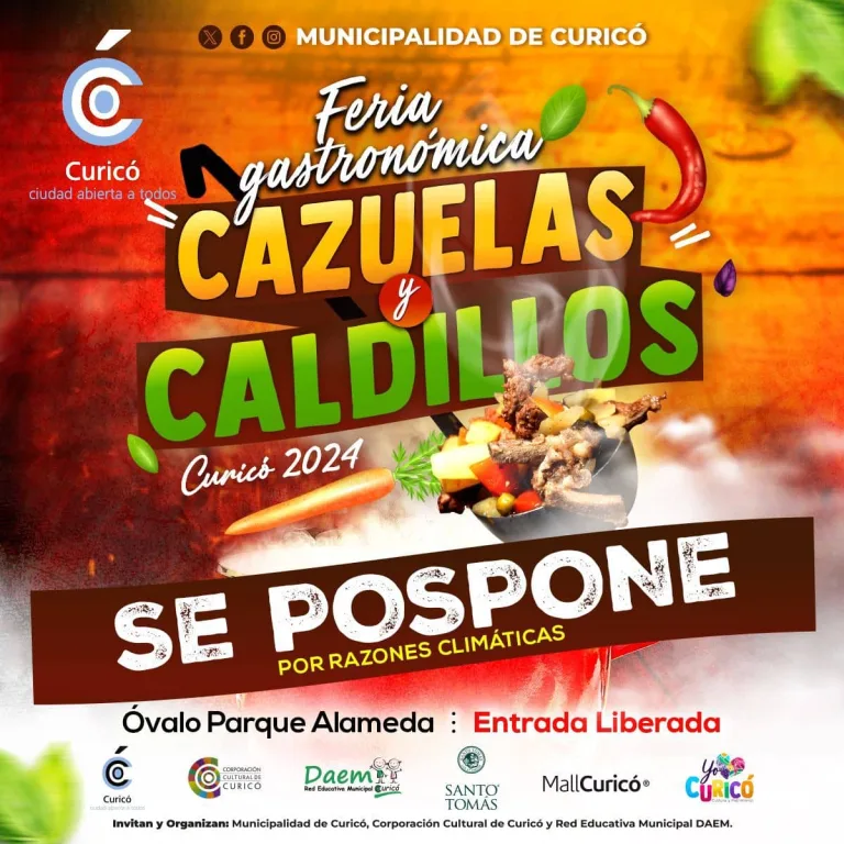 Suspensión temporal de la tradicional Feria de Caldillos y Cazuelas en Curicó por pronósticos de lluvia