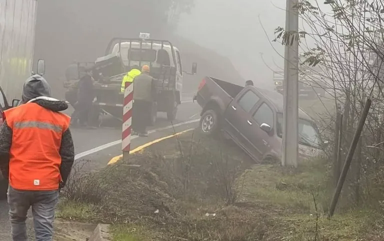 Vehículo cae a un costado del camino en Licantén