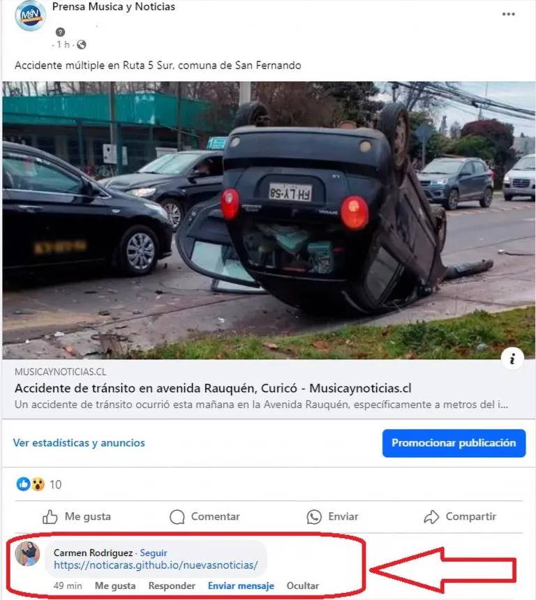 Advertencia sobre enlaces falsos y estafas publicados en comentarios de publicaciones de Facebook