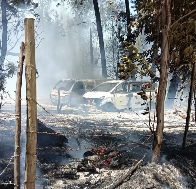Incendio forestal destruye dos vehículos del Cuerpo de Bomberos de Pelarco