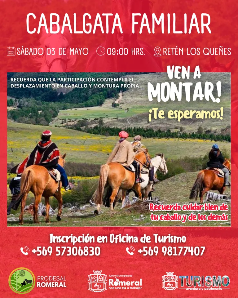 Municipalidad de Romeral invita a disfrutar de la Cabalgata Familiar en Los Queñes