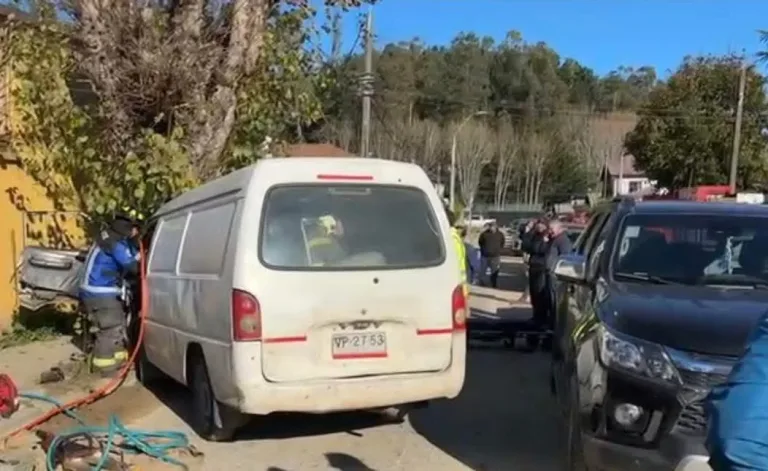 Dos heridos deja colisión de furgón con árbol en pleno centro de Constitución