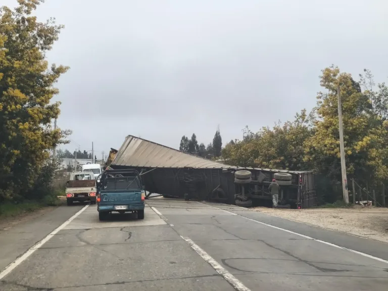 Volcamiento de camión con carga de aserrín genera congestión en la Ruta L-30M
