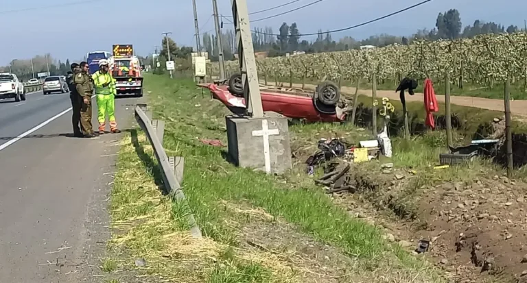 Volcamiento en Ruta 5 Sur deja cuatro personas lesionadas en las cercanías de Chimbarongo