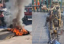 Motociclista incendia su propio vehículo tras ser fiscalizada en plena Avenida Independencia IMG_3119