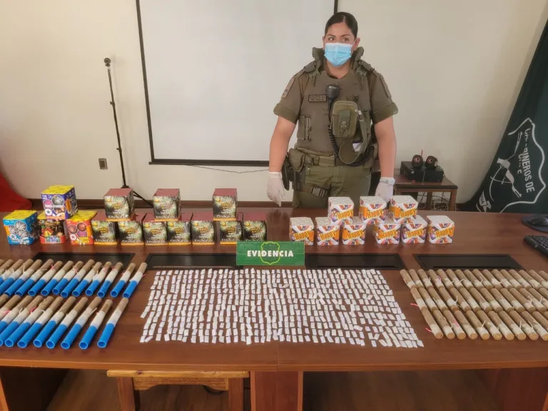 Carabineros de Curicó detiene a cuatro personas —entre ellas un menor— por venta ilegal de fuegos artificiales y tráfico de drogas