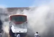 Principio de incendio afectó a bus de pasajeros en el Terminal de Buses de Talca Principio de incendio afectó a bus de pasajeros en el Terminal de Buses de Talca