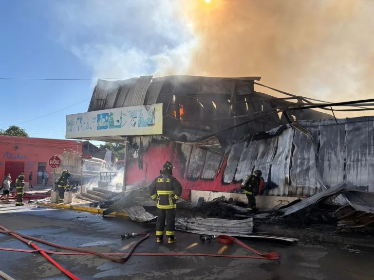 Voraz incendio destruye por completo Mall Chino de Hualañé