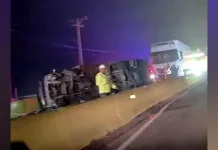 Volcamiento de camión mantiene tránsito interrumpido en la Ruta 5 Sur en Teno Volcamiento de camión mantiene tránsito interrumpido en la Ruta 5 Sur en Teno