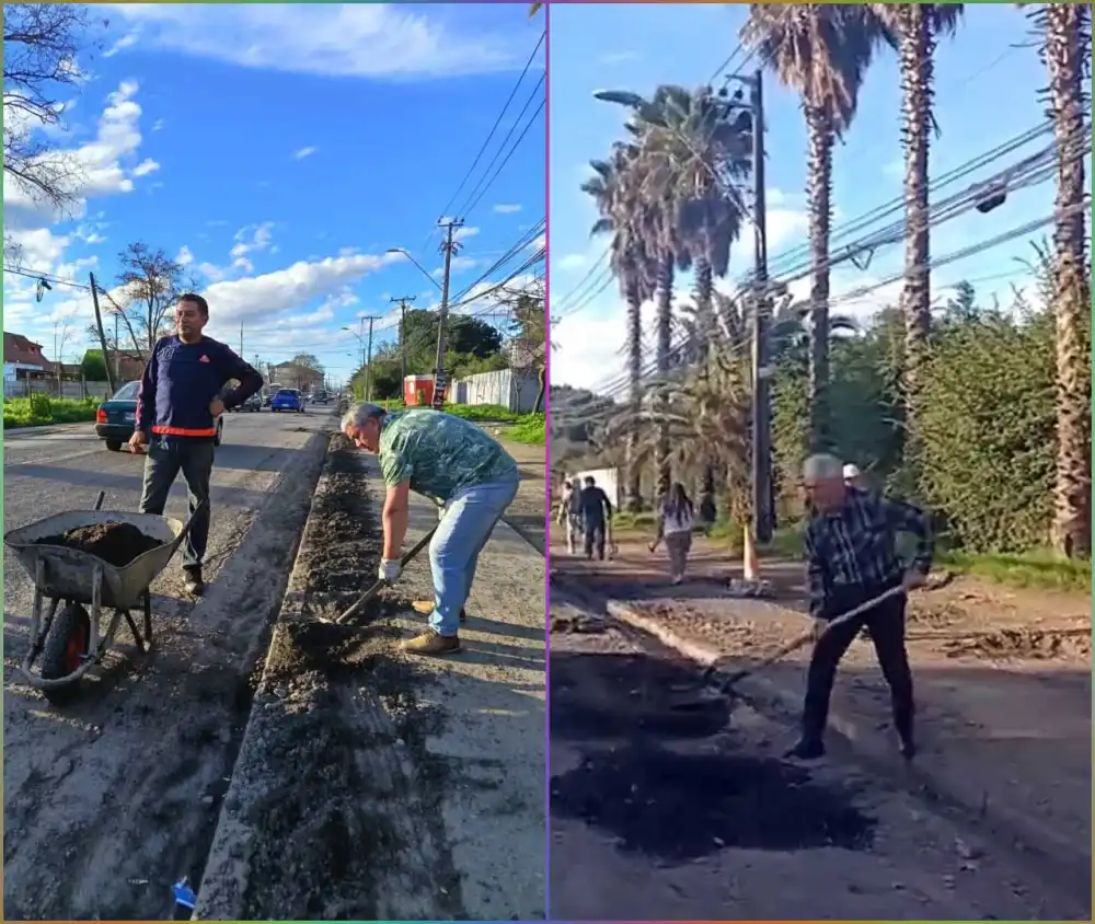 Conductores De La Linea Roja Curico Sarmiento Toman Palas Y Reparan Por Su Cuenta Baches En Avenida Juan Luis Diez De Curico